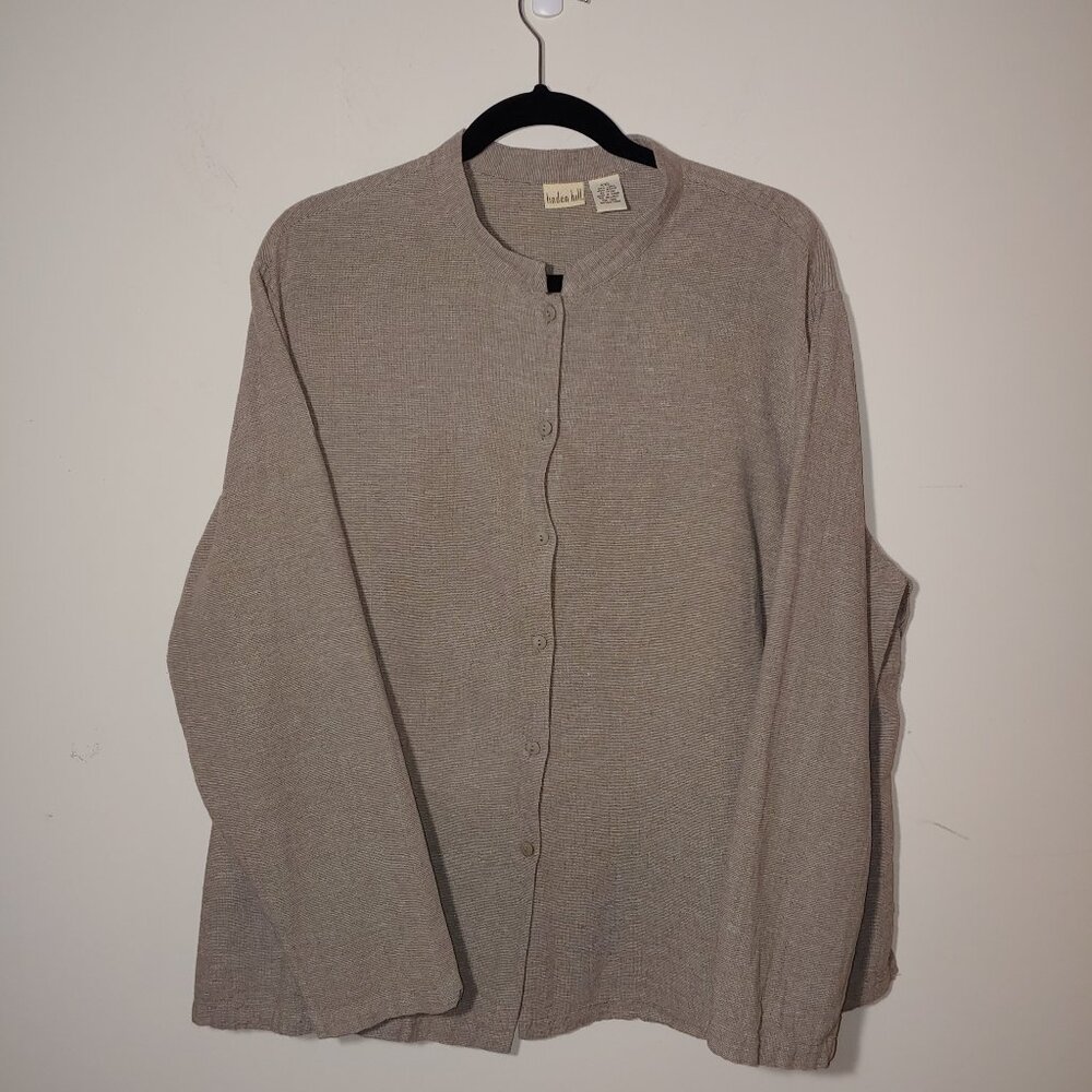 Linden Hill Linen Cotton Blend Button Front Stand Collar Shirt SzXX L Beige